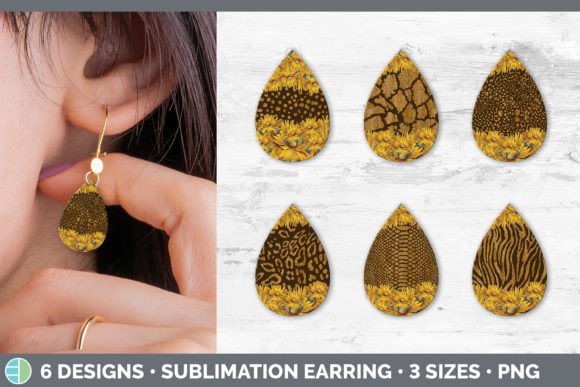 Animal Print Sunflower Teardrop Earring: Sublimation Design Assets