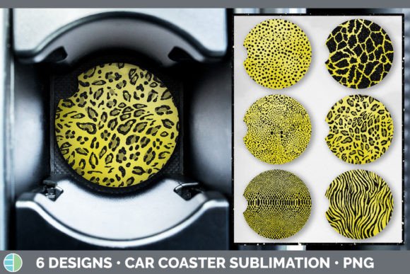 Yellow Animal Print Car Coaster: Bold Sublimation Designs